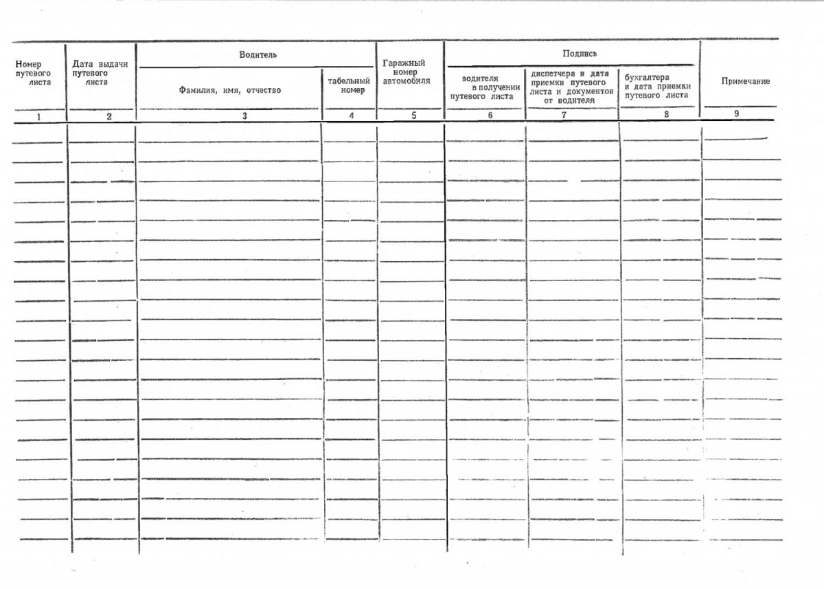 Реестр учета путевых листов образец - 85 фото